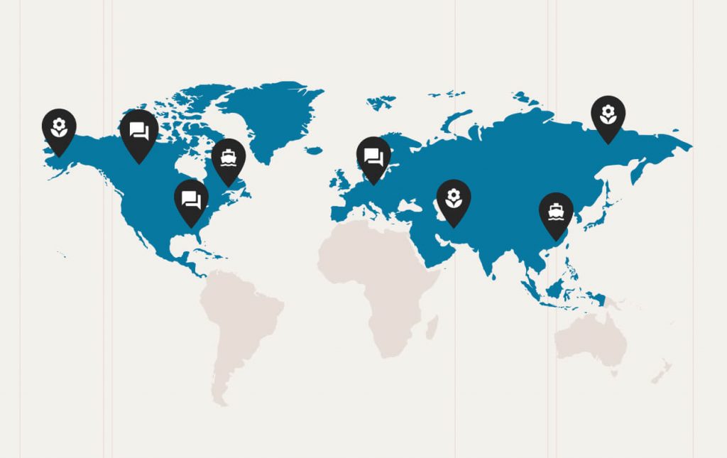 Global map that shows how you can route your Leads based on geography, market, and more