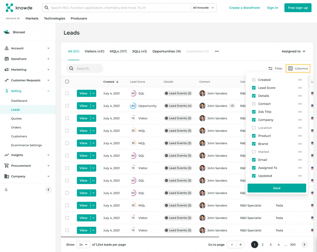 Custom Grids is a tool that allows Knowde users to customize their view of the Account Manager grid pages 