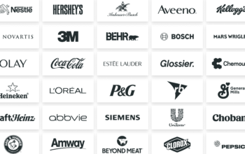 Image of big buyer brands, including 3M, Glossier, Siemens, Clorox, and Kellogg's