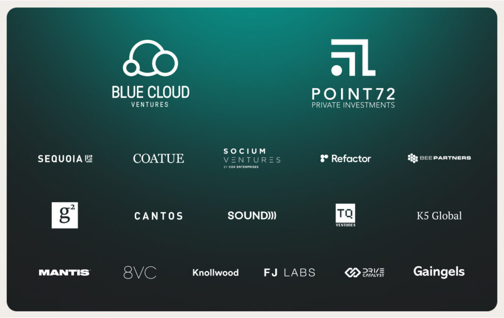 Investor logo wall: Blue Cloud Ventures, Point72 Private Investments, and Socium Ventures